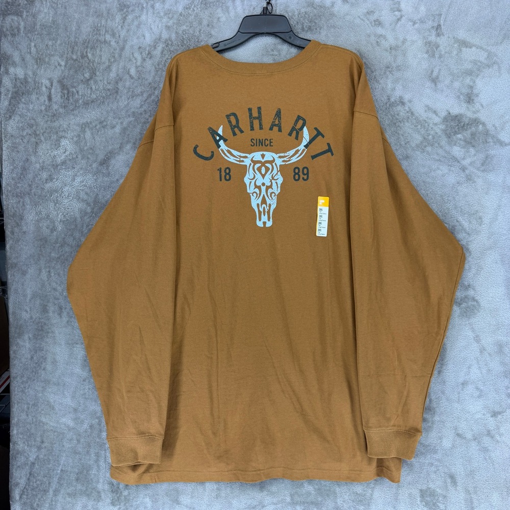 Carhartt T-Shirt Mens 3XL Tall TK7259-M Brown Loose Fit Long Sleeve Pocket NEW